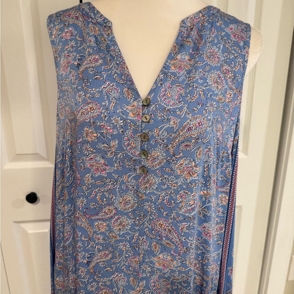 J. Jill, NWT Border Print Maxi Sleeveless Blue Floral Dress, Size M - Picture 5 of 12